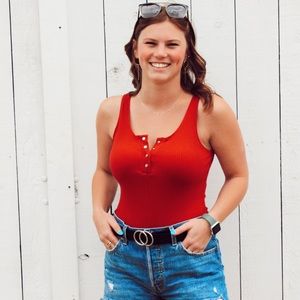 ❗️3 for $30❗️SHINESTAR RIBBED RED BODYSUIT